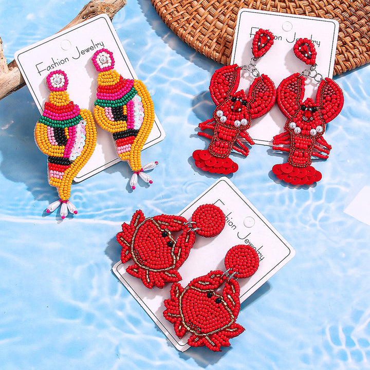 Boho Beaded earrings creative conch crab lobster rice bead earrings