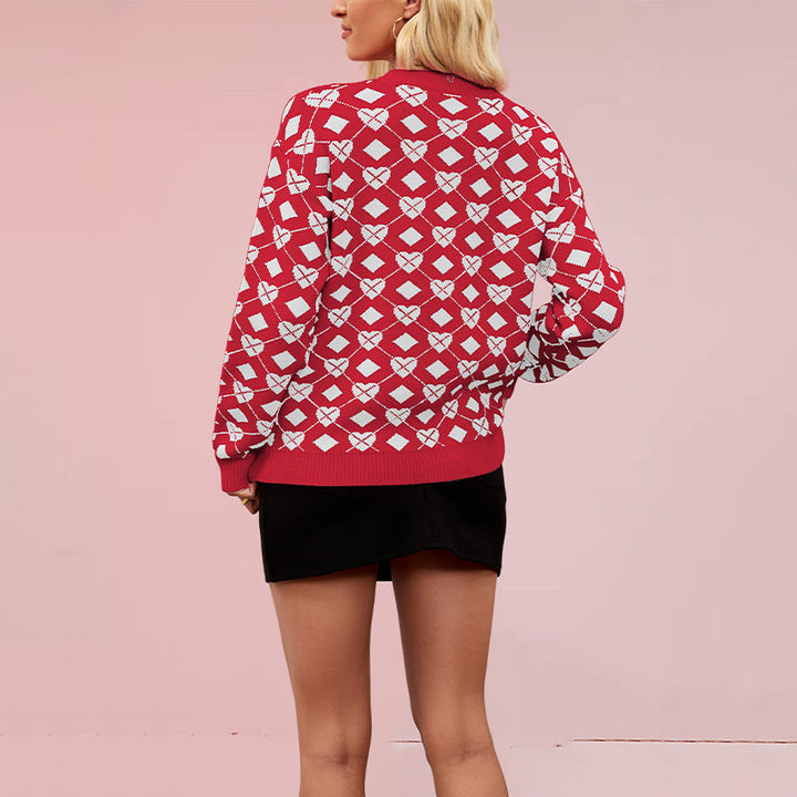 Valentine's Day Round Neck Pullover Heart sweater