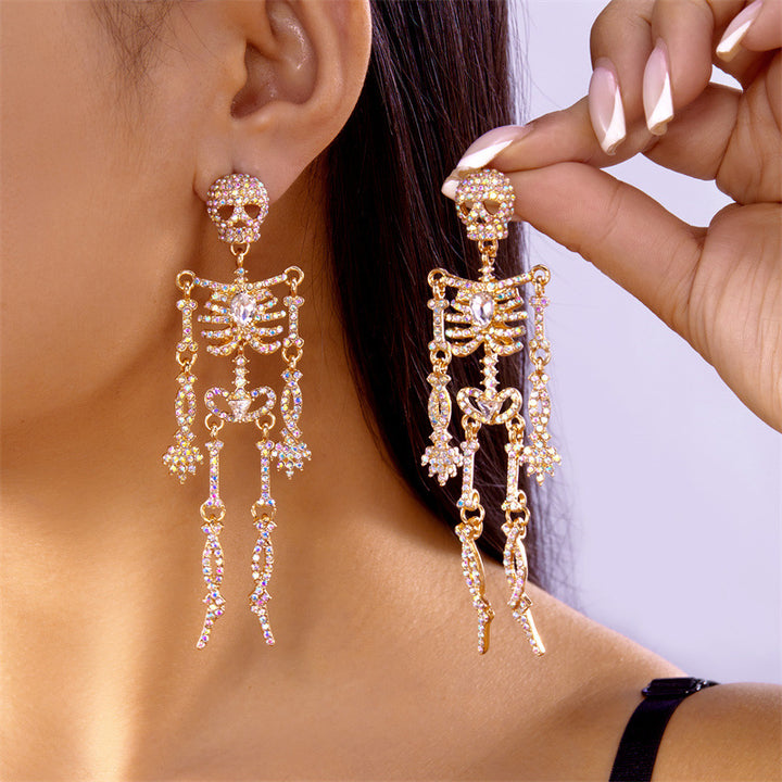 Halloween diamond skull skeleton earrings