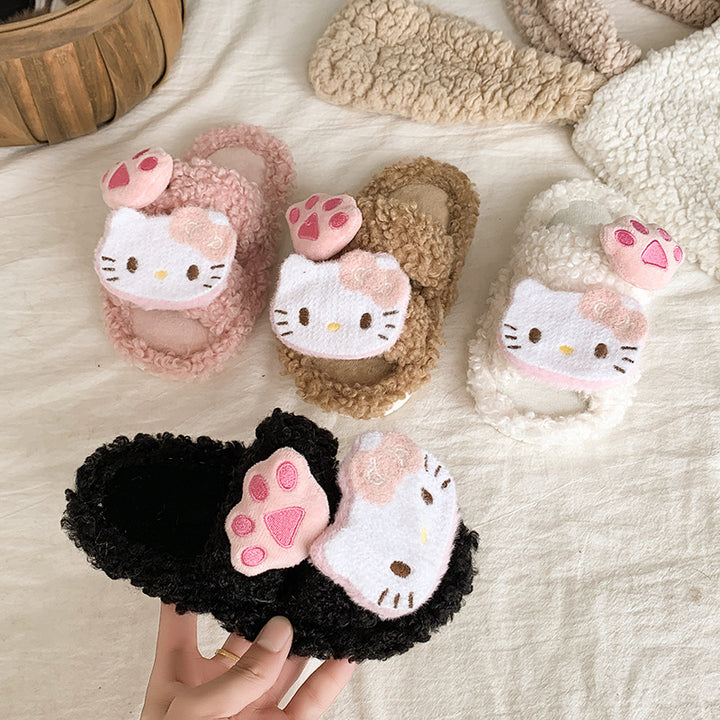 Cute kitty plush home slippers furry slippers for girls