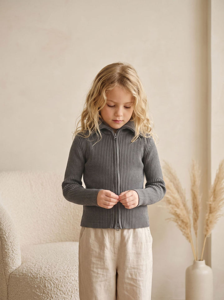 Girls' Ribbed Zipper Knit Cardigan Sweater Coat