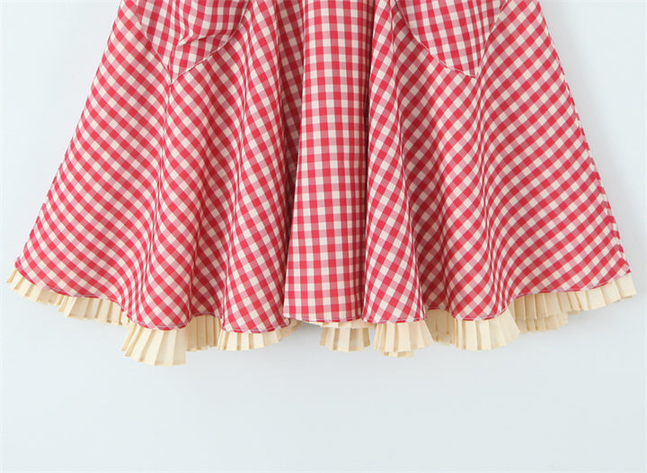 Sweetheart red plaid halter neck backless mini dress