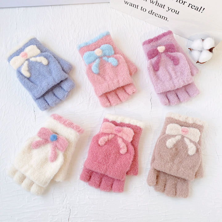Sweet bow half-finger gloves with flip-top
