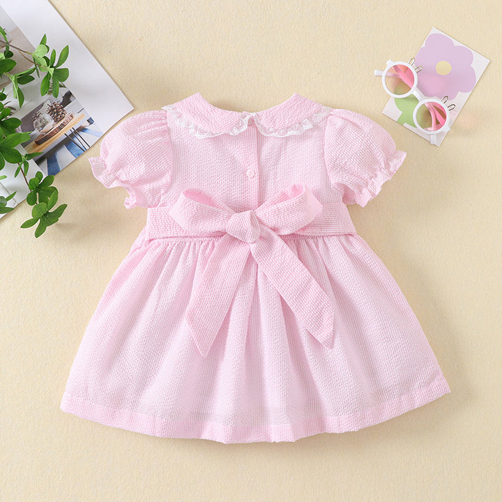 Pink Smocked Dress with Embroidery