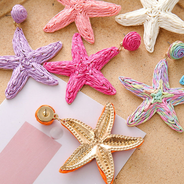 Boho hand-woven starfish earrings for seaside vacation