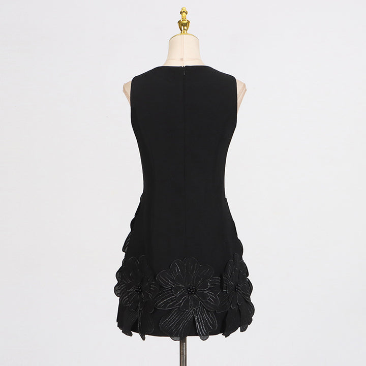 Embroidered flower waisted sleeveless mini dress