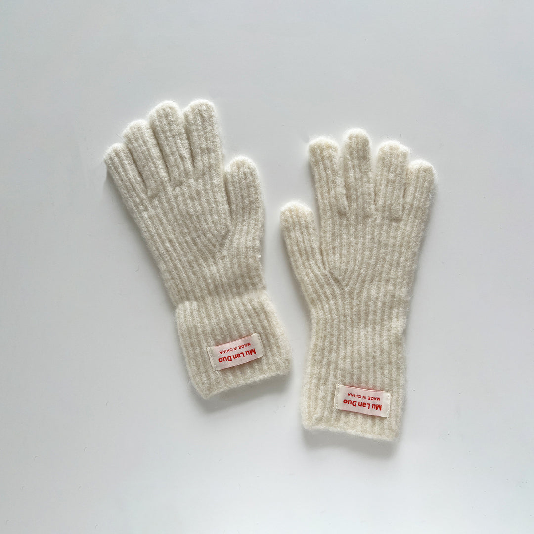Girls' solid color plush warm gloves