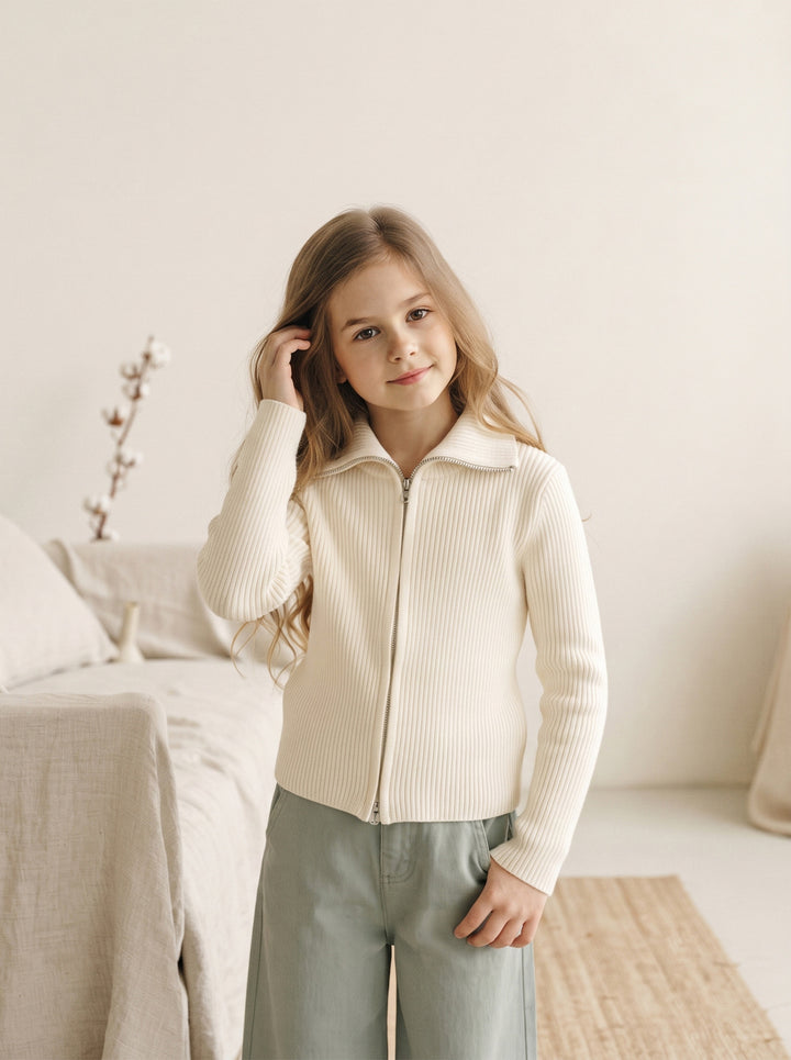 Girls' Ribbed Zipper Knit Cardigan Sweater Coat