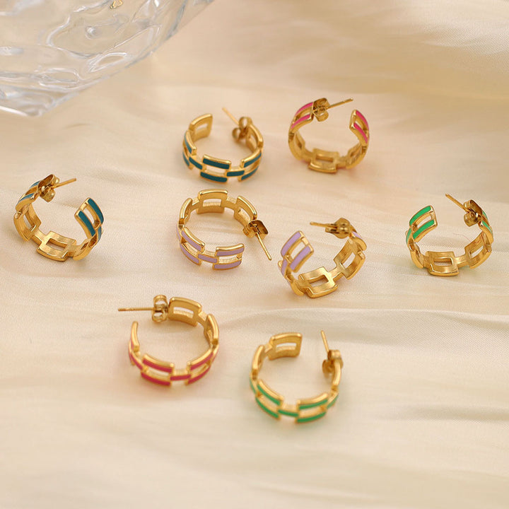 Hollow chain oil drop Hoops earrings