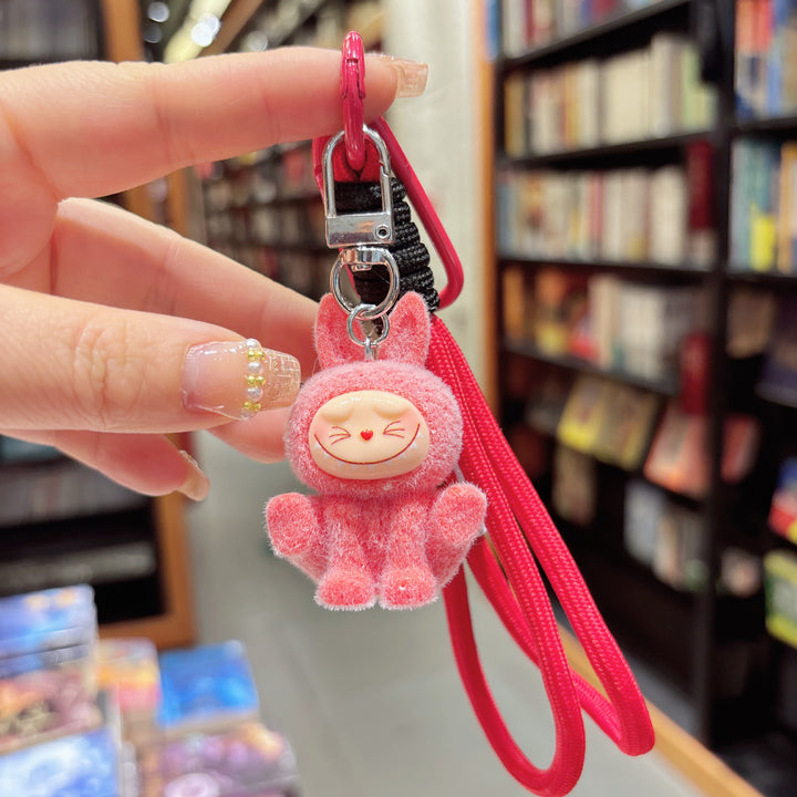 Labubu flocking keychain labubu pendant gift