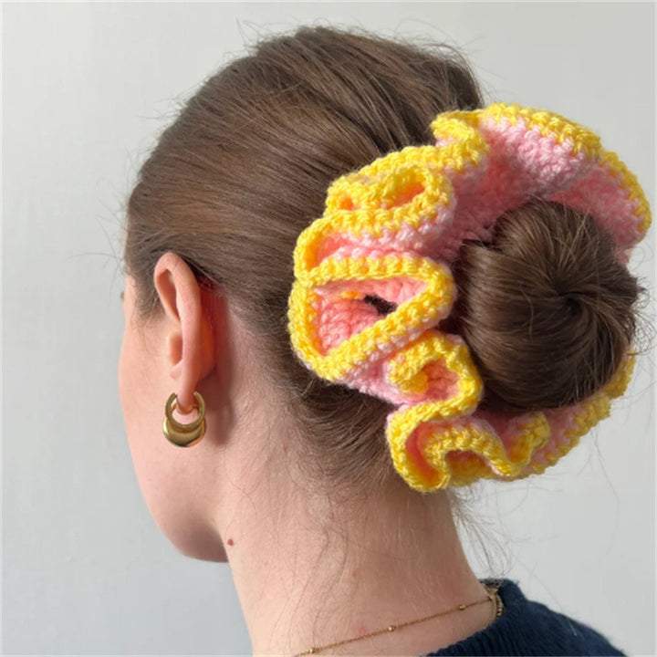 Handmade knitted intestine ruffle Lace Hair Ties For Girls