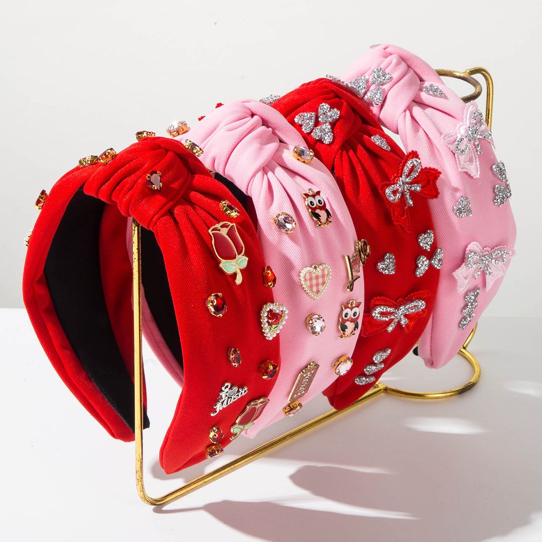 Valentine's day diamond bowknot sweet pink knotted Headband