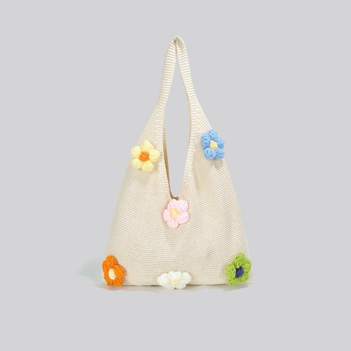 Sweet flower knitted woven bag beach shoulder bag