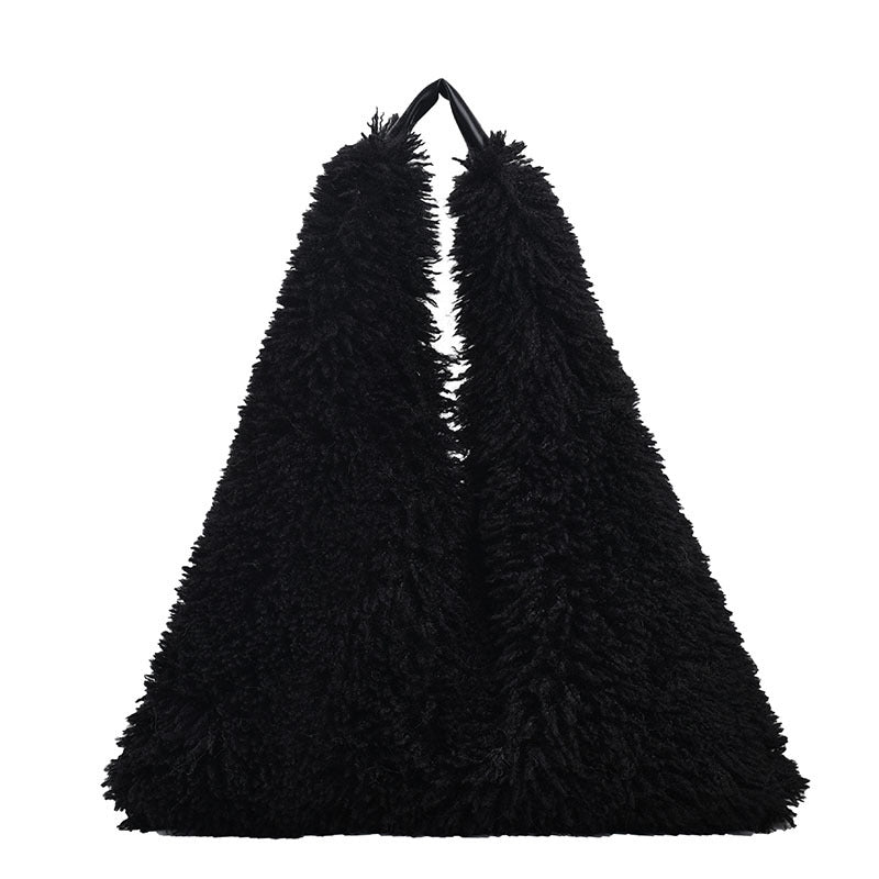 Large capacity plush bag solid color furry shoulder bag