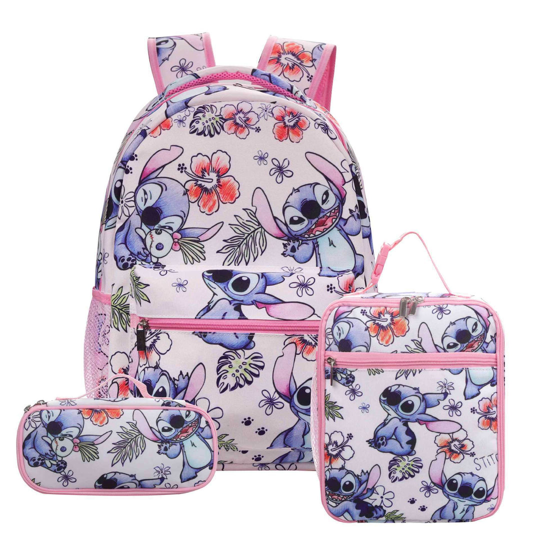 Stitch printed school backpack with lunch bag pencil bag
