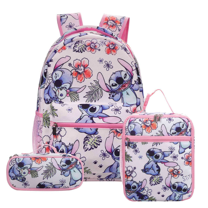 Stitch printed school backpack with lunch bag pencil bag