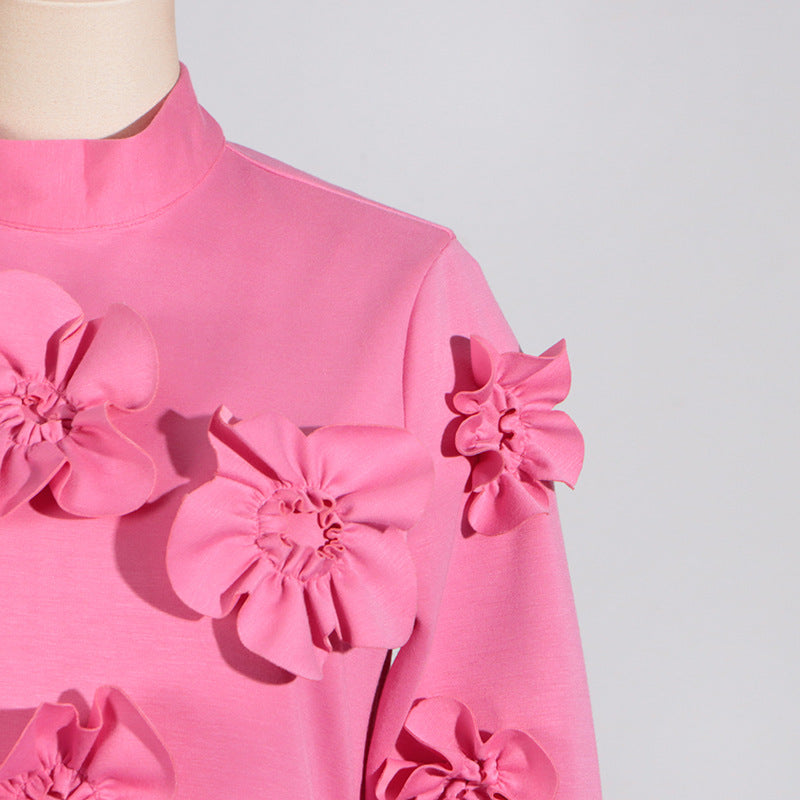 Pink Flower embellished Maxi dress 3D flower collage dress
