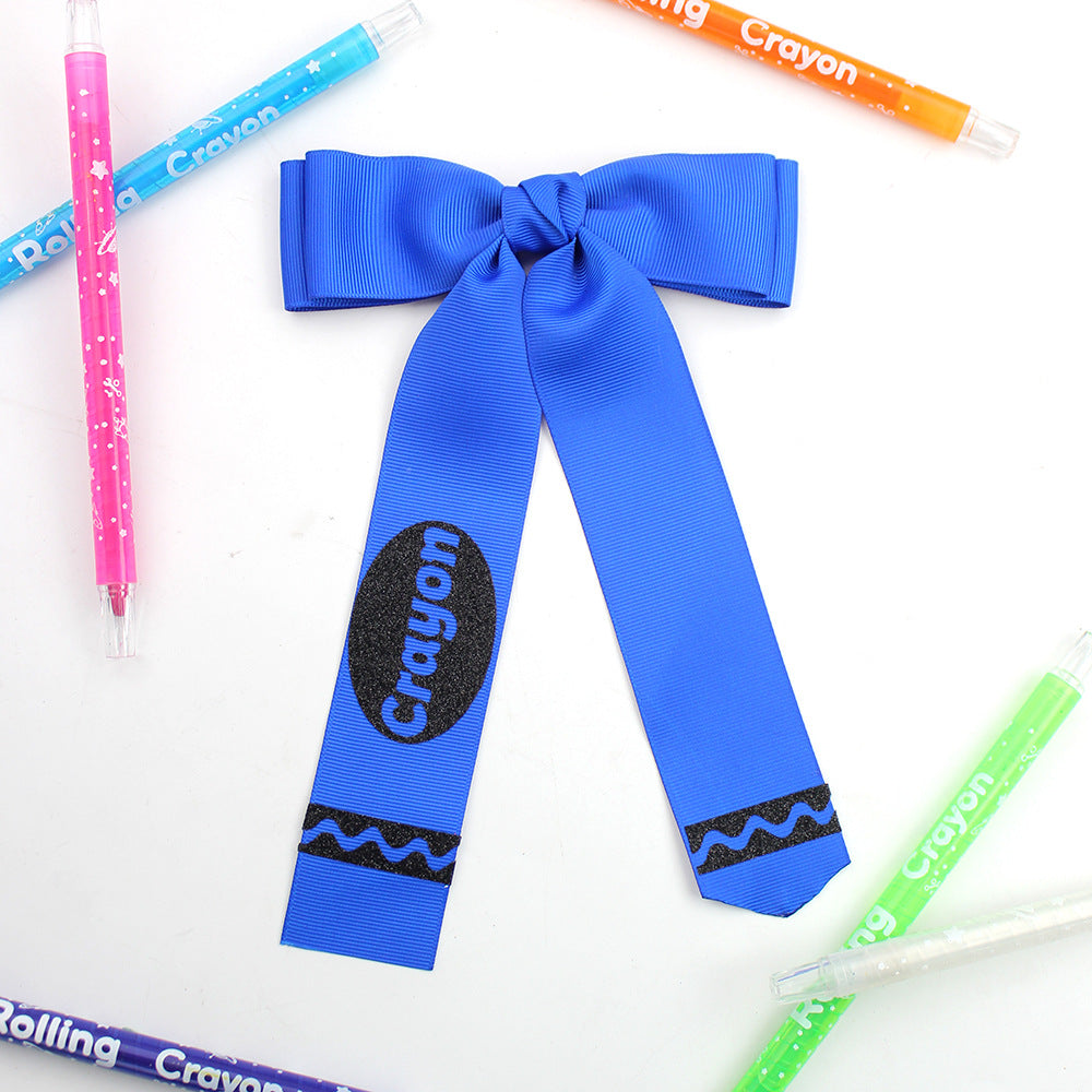 Back to school crayon  ribbon bow hair clips