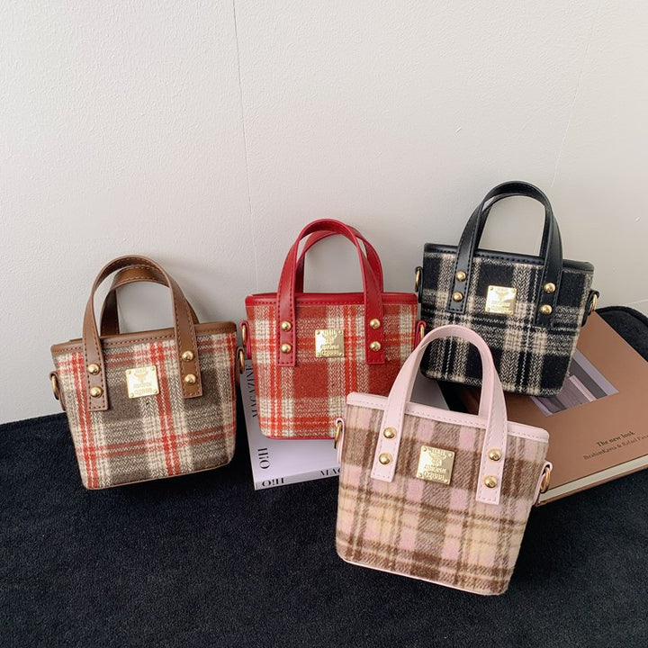 Mini retro plaid bucket bag crossbody bag