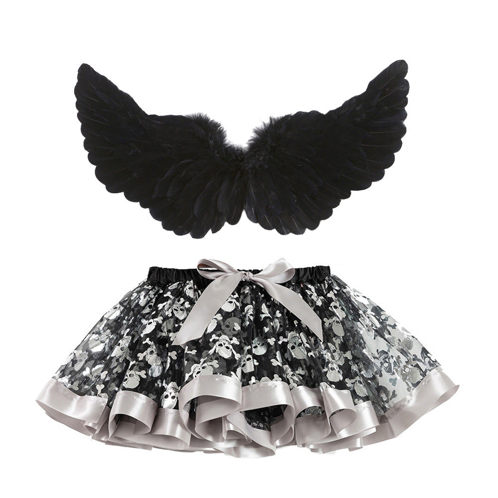 Halloween costumes girls tutu skirt&black feather wings