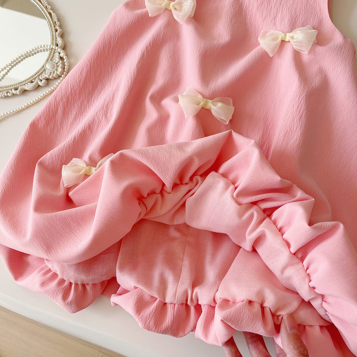 Girls bow-deco sleeveless pink dress for summer