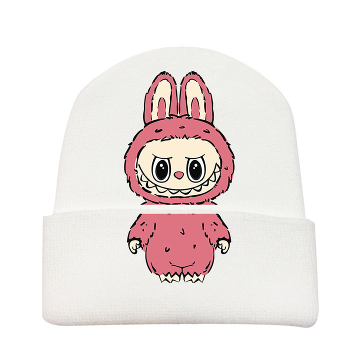 Cute monster printed knitted beanie hat-white