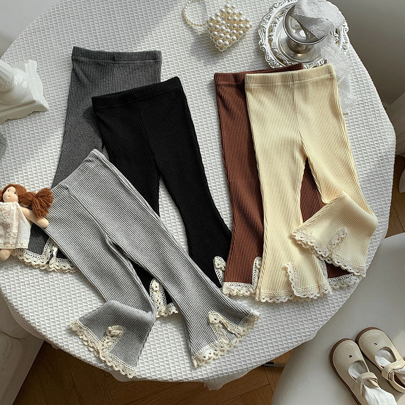 Girls' Knitted lace flared pants