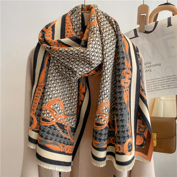 Imitation cashmere double-sided jacquard letter chain warm scarf