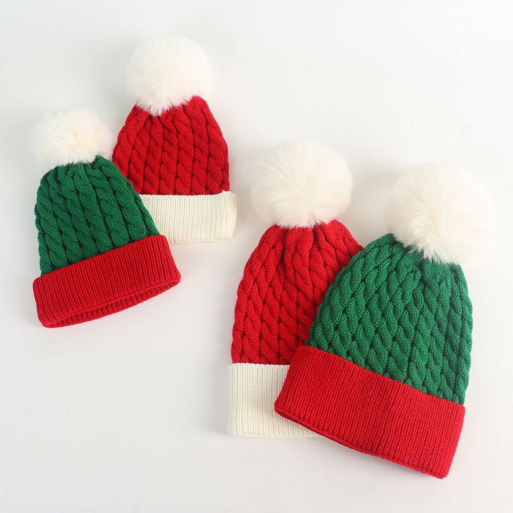 Parent-child Christmas warm knitted hat cable beanie