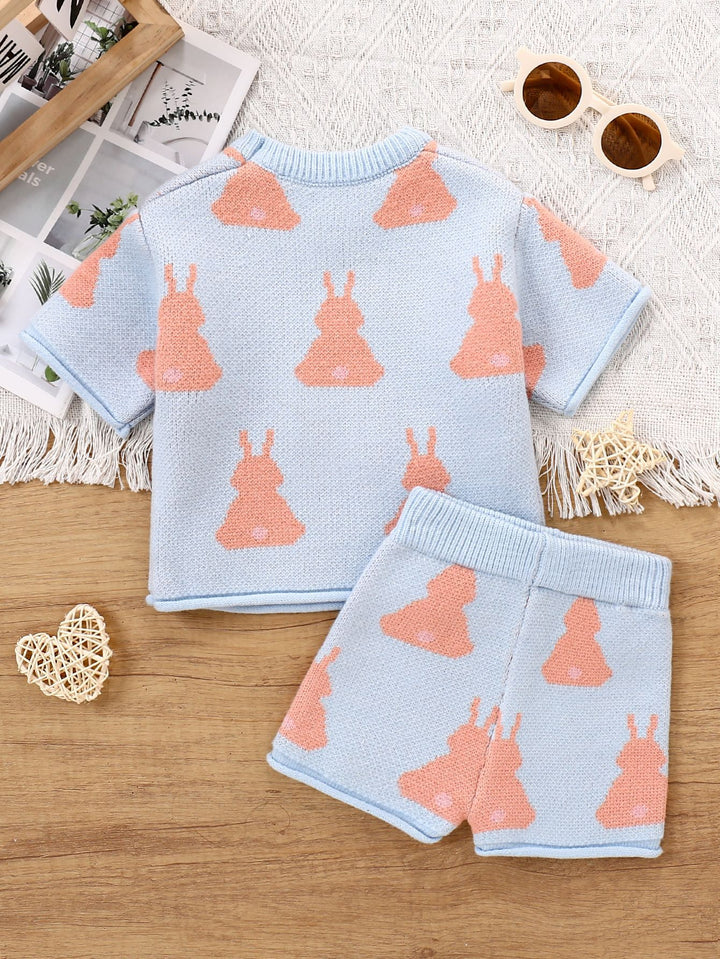 Easter bunny Jacquard short-sleeved knitted top&shorts set