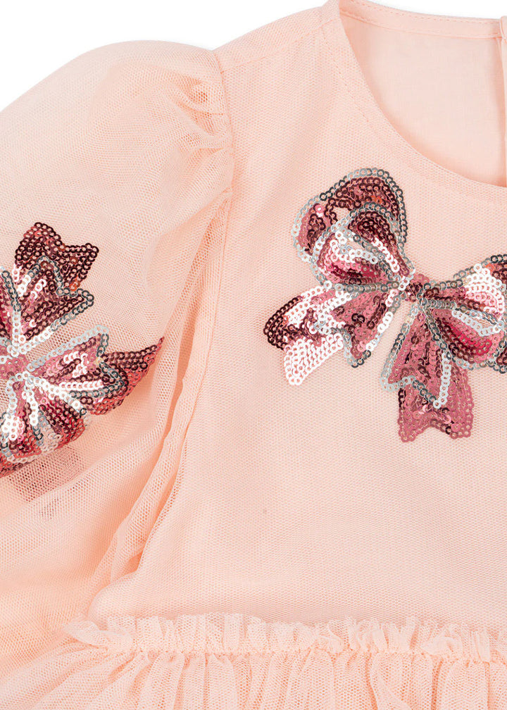 Pink sequin bow tutu puff dress for girls-preorder