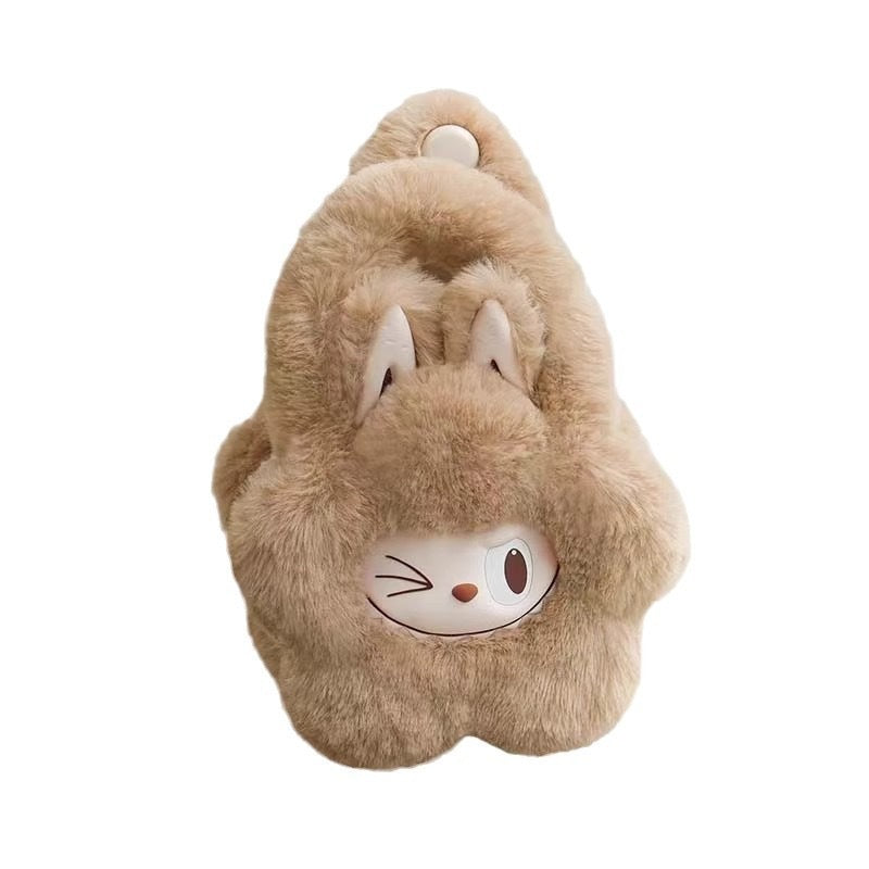 Labubu flower shape furry cute handbag