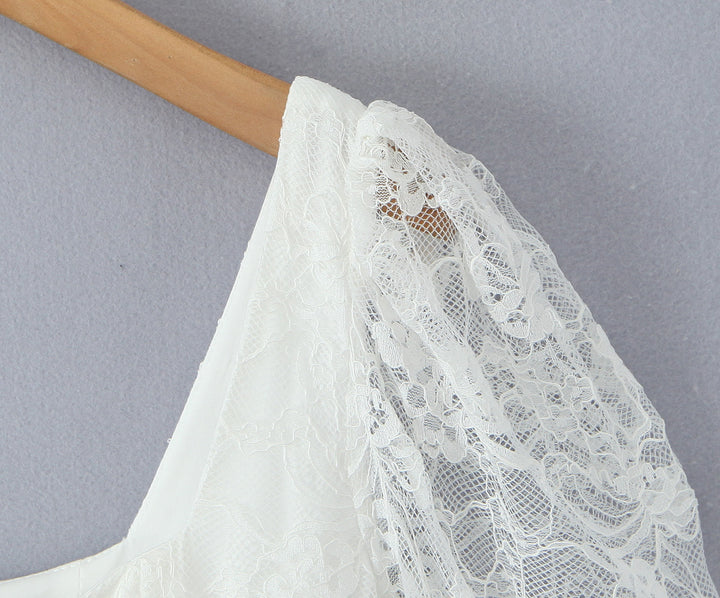 Lace square collar slim waist A-line dress