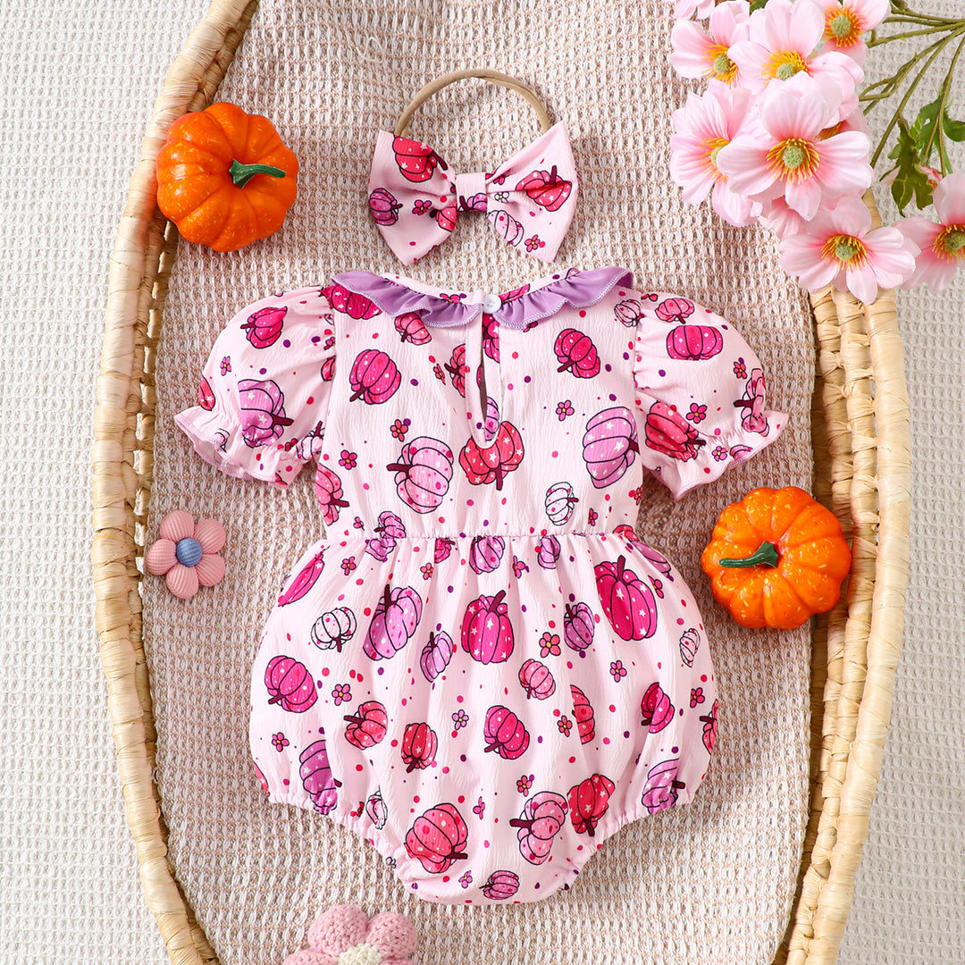 Halloween cute Pumpkin Embroidery smocked Romper