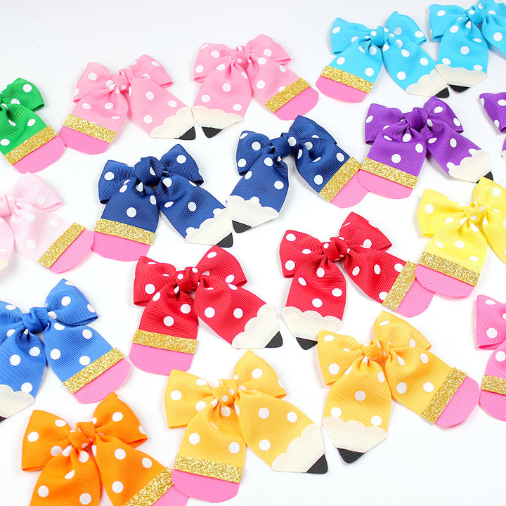 Back to school Polka dot Pencil bow hair clips
