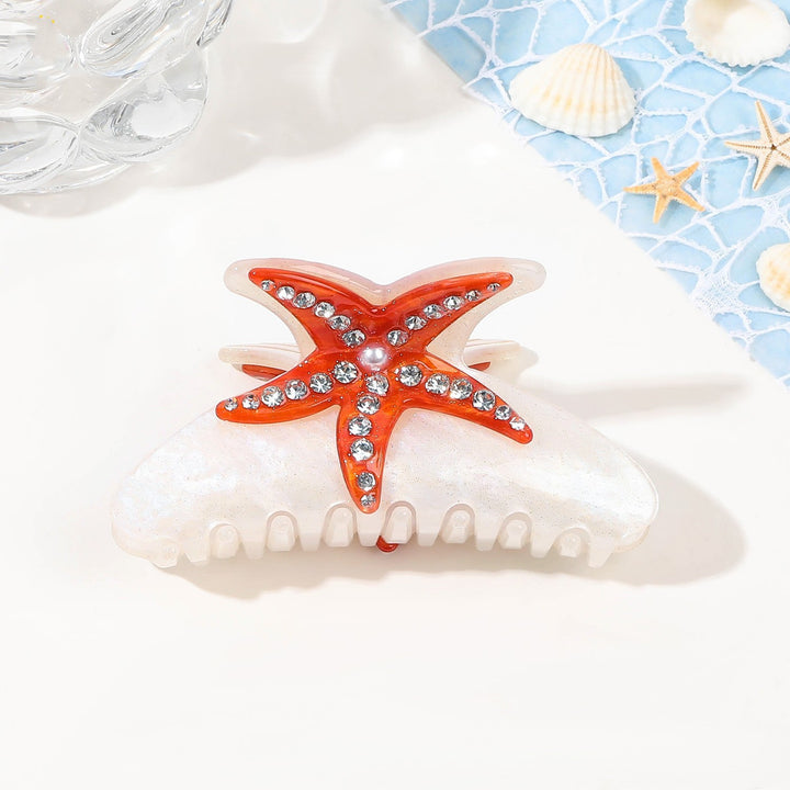 Rhinestone starfish acrylic hair shark clip