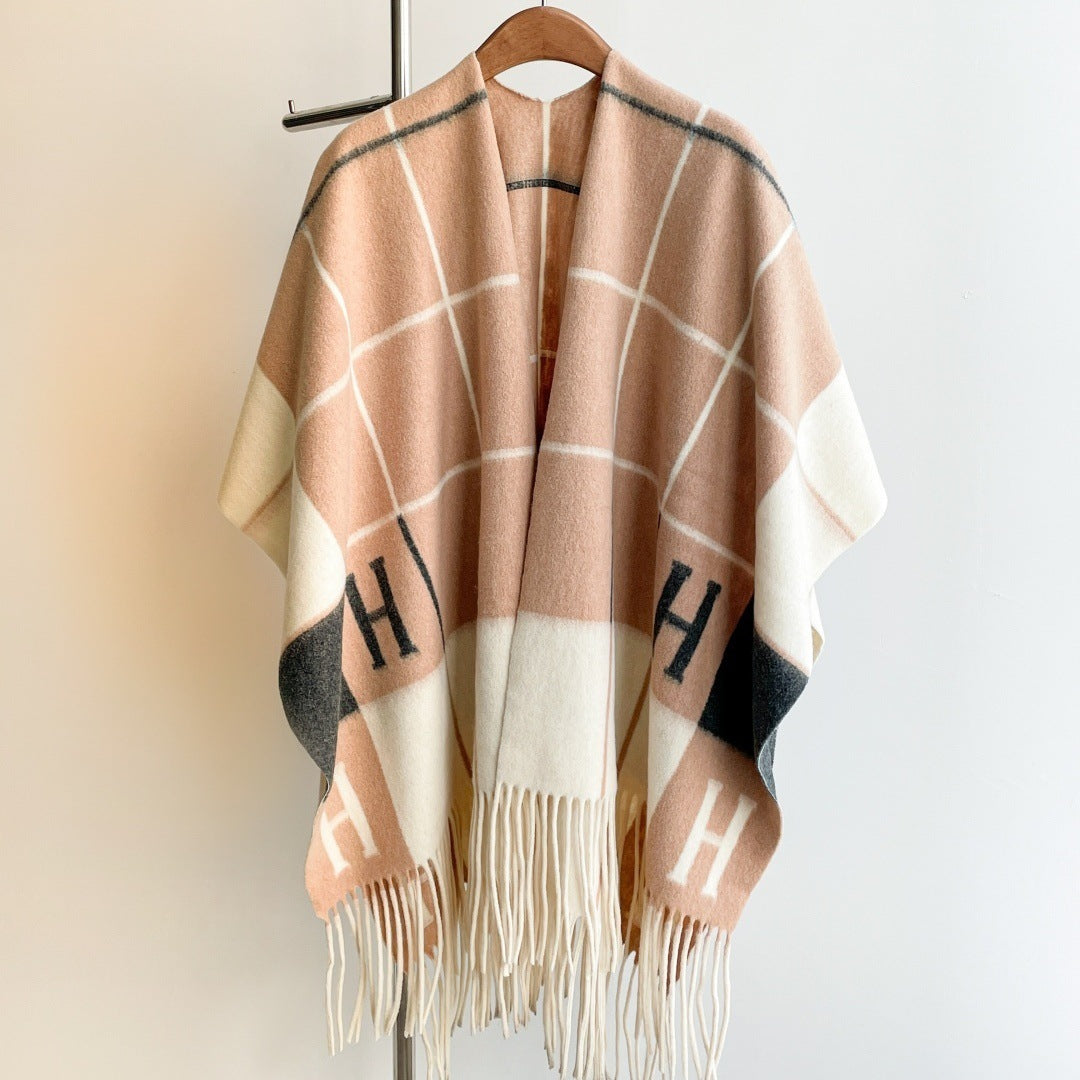 Imitation cashmere shawl warm tassel cloak