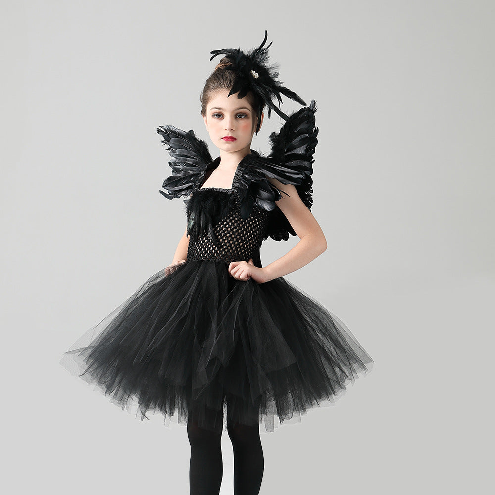 Halloween black swan dress for girls Halloween costume