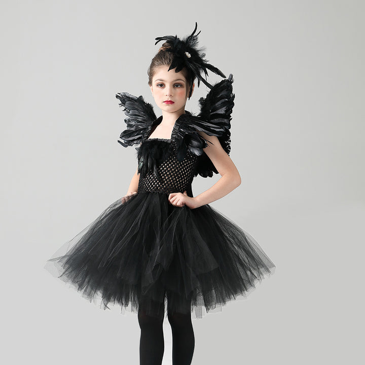 Halloween black swan dress for girls Halloween costume