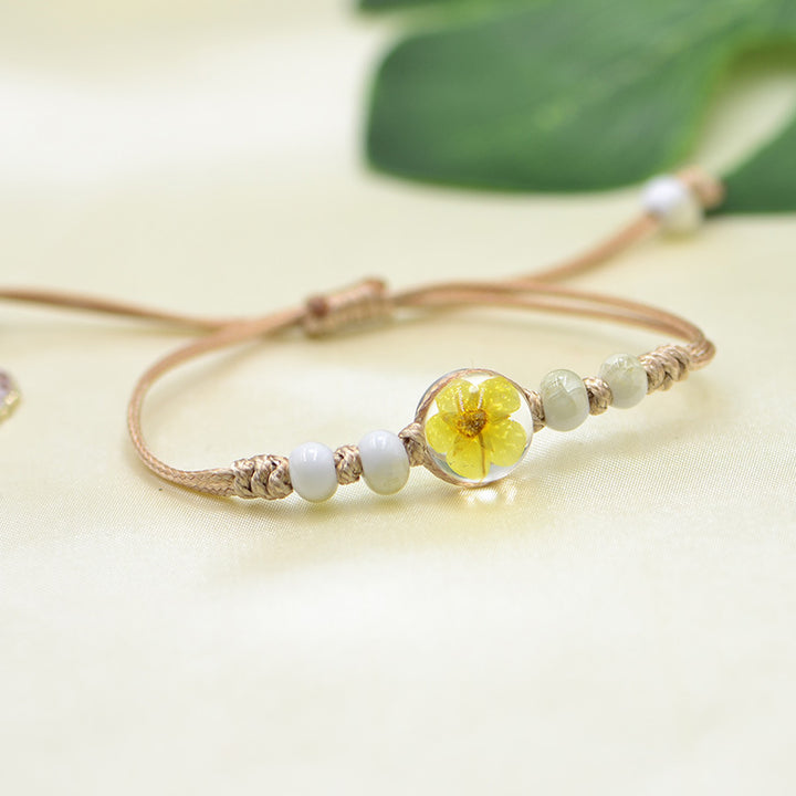 Handmade Dry Flower Bracelet Glass Ball Charm Bracelet