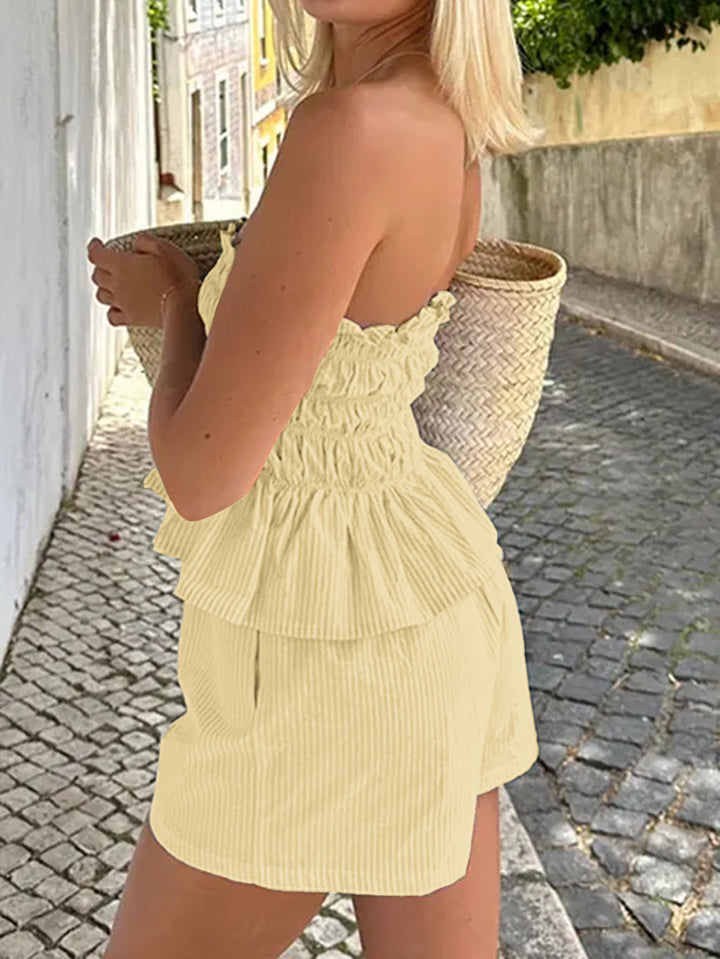 Women's ruffled tube top shorts suit