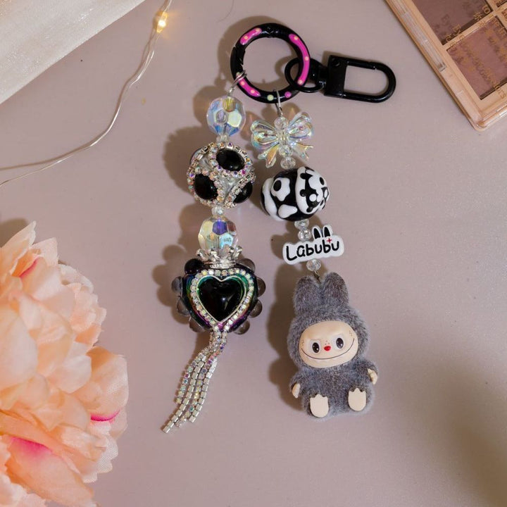 Diamond Mini Flocked Labubu keychain bag pendant
