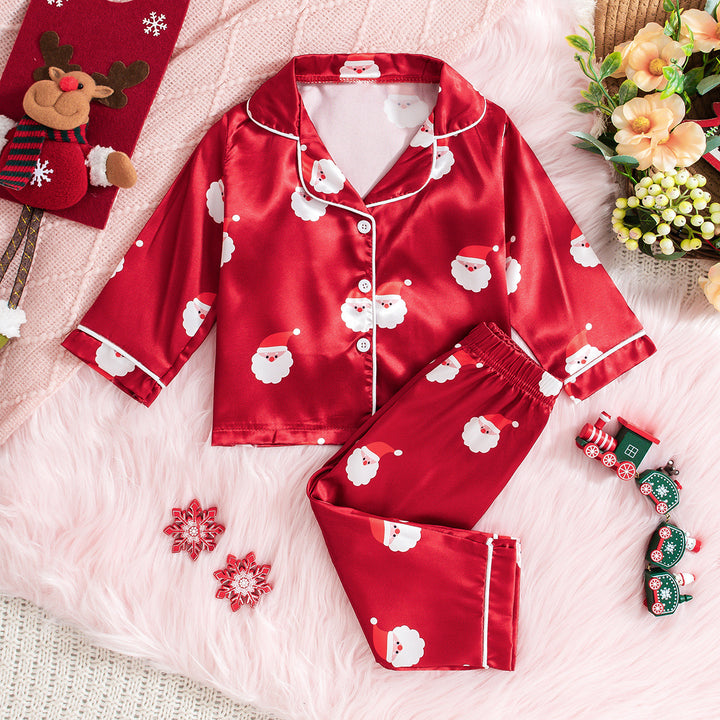Christmas Santa Claus print satin silk pajamas for girls