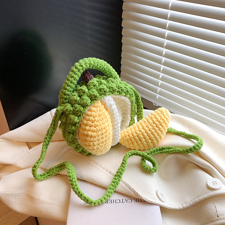 Handmade crochet durian shoulder bag cute mini fruit handbag