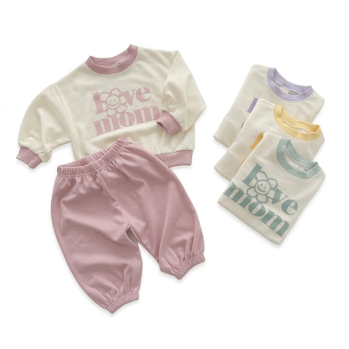 Baby Girl Love Mom Dad Print Sweatshirt &amp; Pants Outfit Set