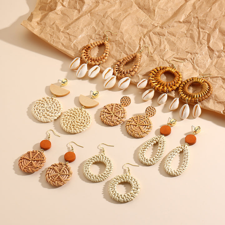 Boho straw earrings for women