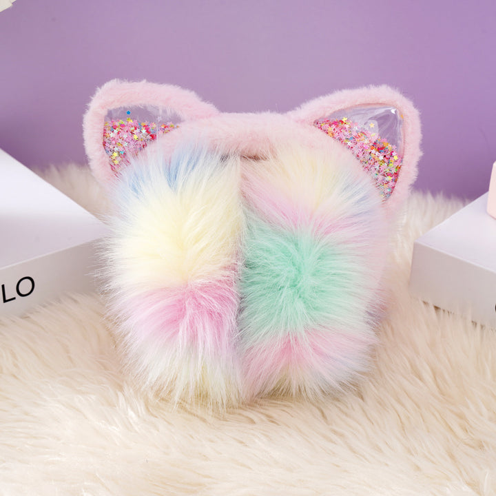 Sequin quicksand colorful furry Cat Earmuffs for kids