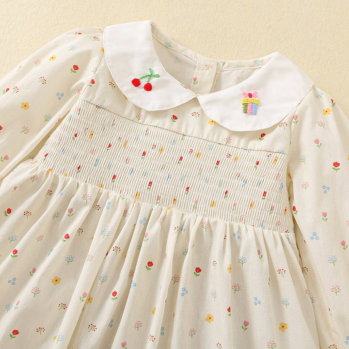 Cherry Cake embroidered cotton floral smocked dress