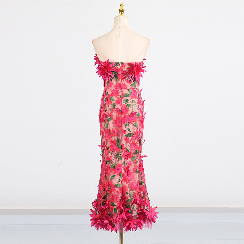 3D flower embroidery tube top dress banquet dress