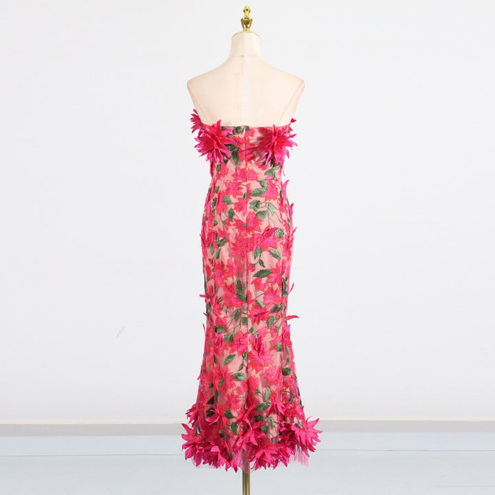 3D flower embroidery tube top dress banquet dress